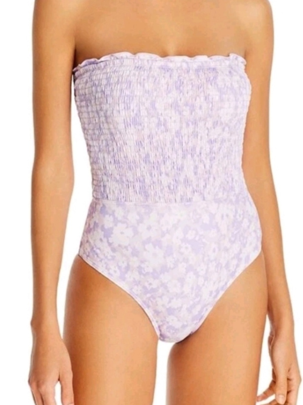 PEONY | NWT Lavender Fleur Smocked Strapless One-piece Swimsuit | 10